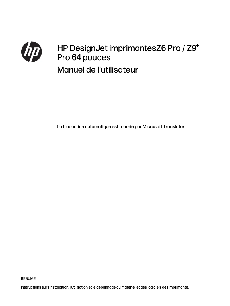 Page 1 de la notice Manuel utilisateur HP DesignJet Z6
