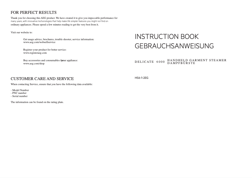 Página 1 del manual Manual de usuario AEG Delicate 6000 HS6-1-2EG