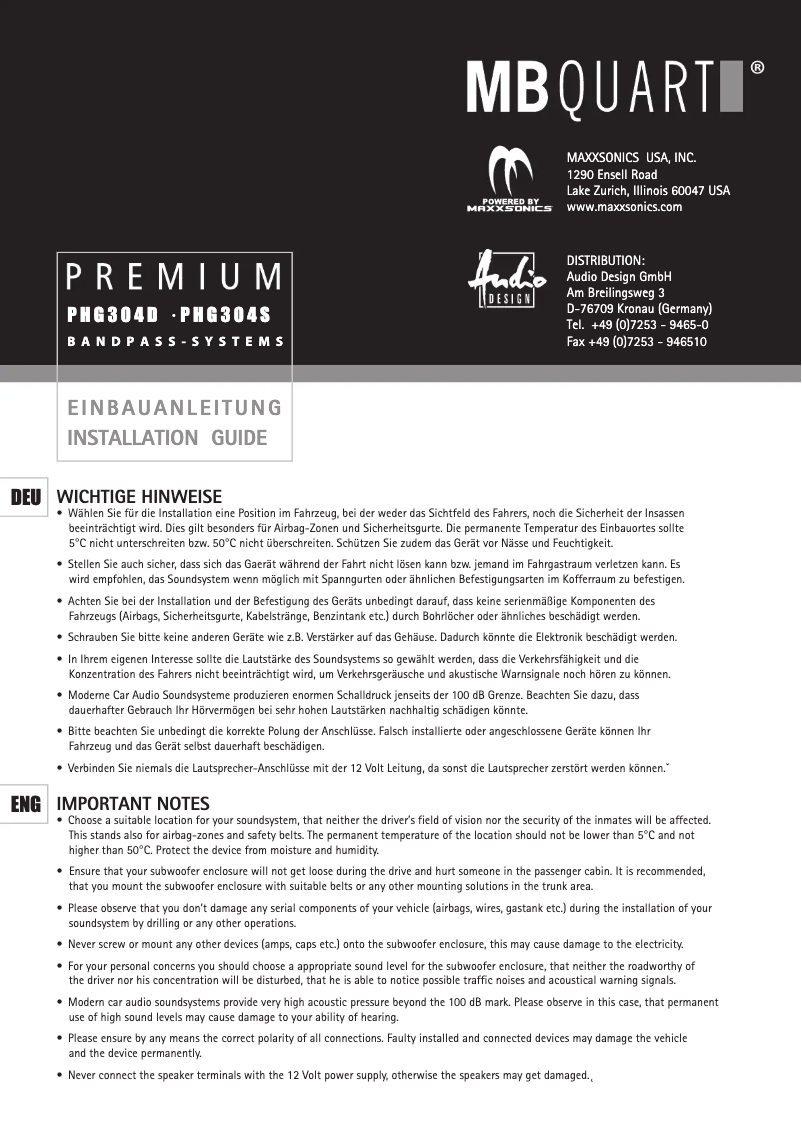 Page 1 de la notice Manuel utilisateur MB Quart PHG304D