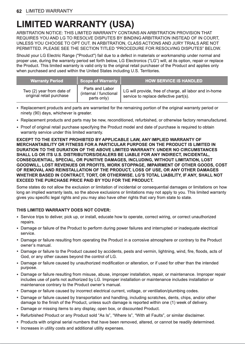 Page 1 de la notice Informations de garantie LG LSIS3018SS