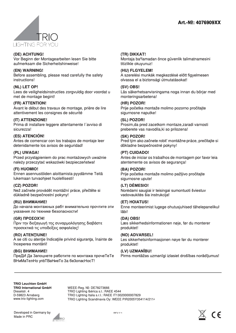 Page 1 de la notice Manuel utilisateur Trio Lighting Alicia 407690906