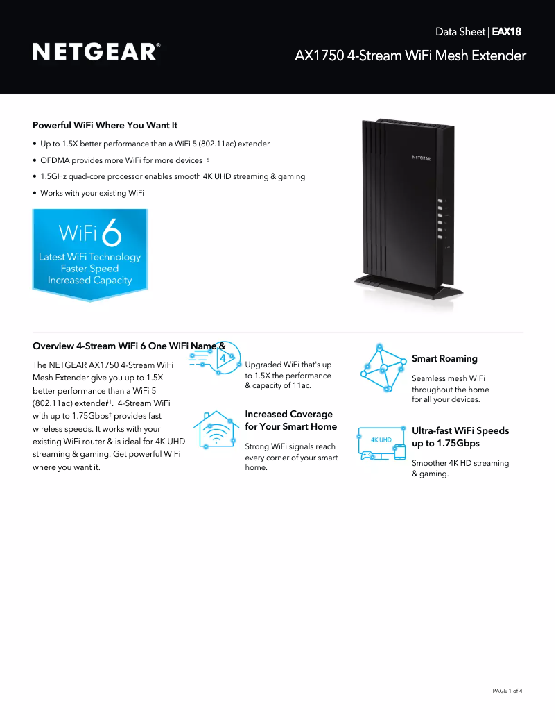 Page 1 de la notice Fiche technique Netgear EAX18