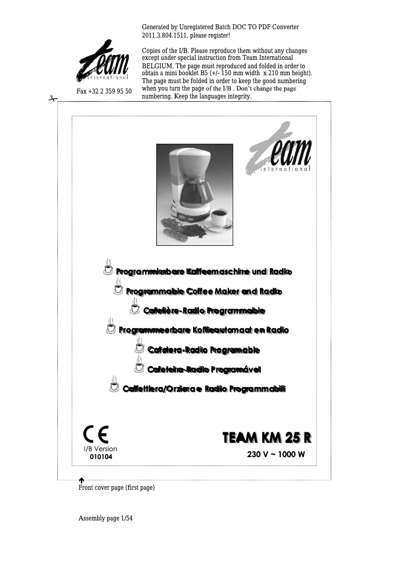 Page 1 de la notice Manuel utilisateur Team KM 25 R