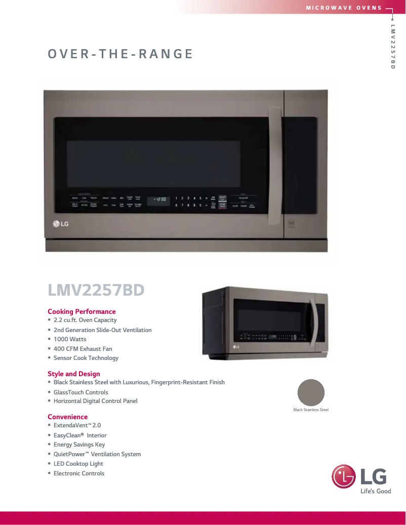 Page 1 de la notice Fiche technique LG LMV2257BD