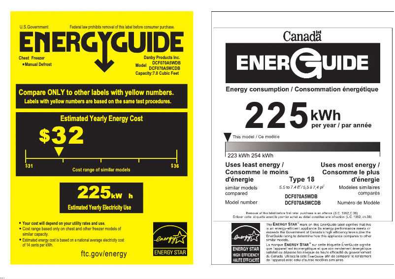 Page 1 de la notice Label énergétique Danby DCF070A5WCDB