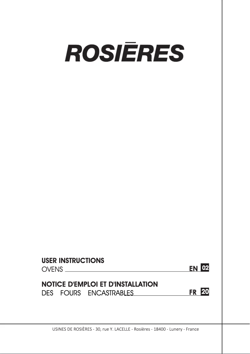 Page 1 de la notice Manuel utilisateur Rosieres RFC3O5851PN
