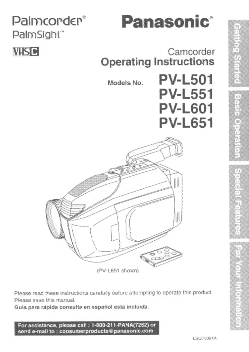 Page 1 de la notice Manuel utilisateur Panasonic Palmcorder PV-L651
