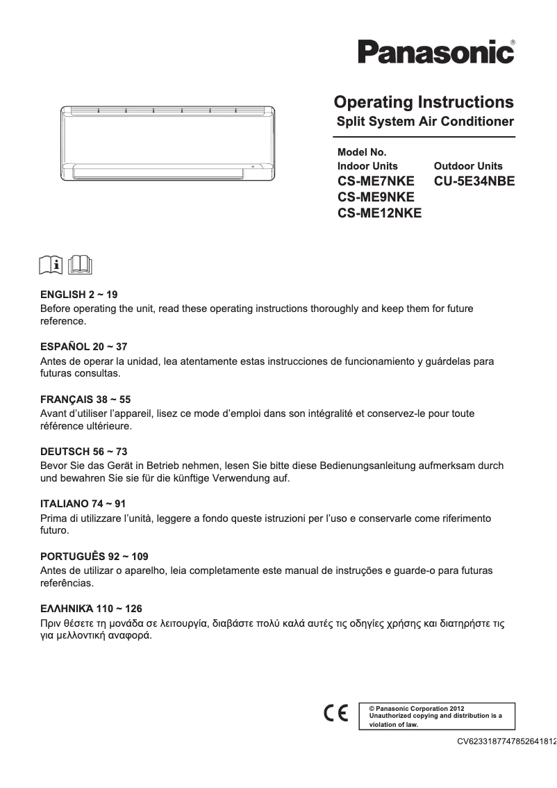 Page 1 de la notice Manuel utilisateur Panasonic CS-ME9NKE