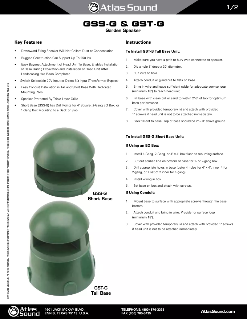 Page 1 of the manual User Manual Atlas Sound GST-G