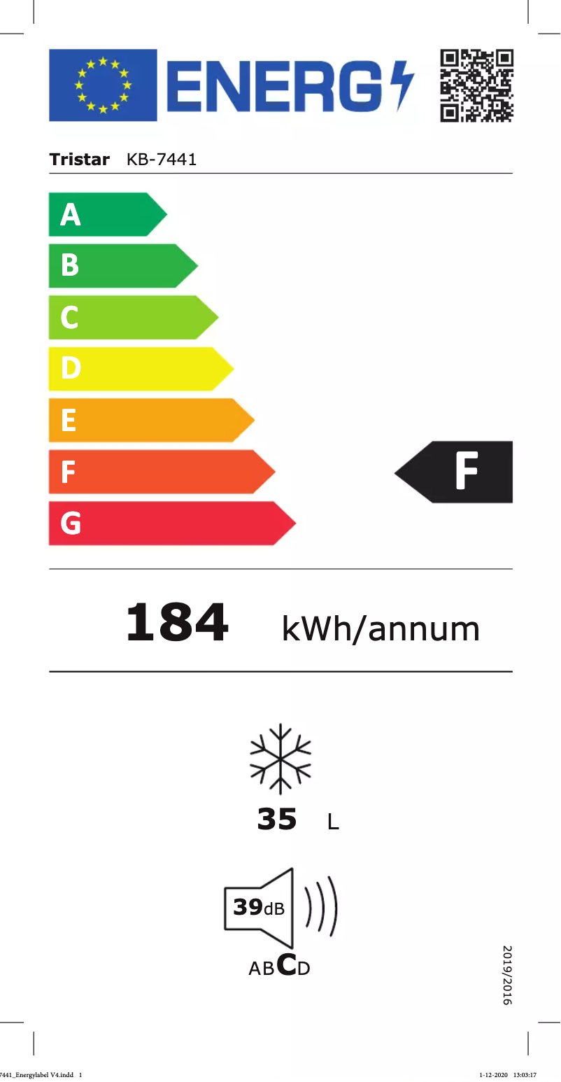 Page 1 de la notice Label énergétique TriStar KB-7441