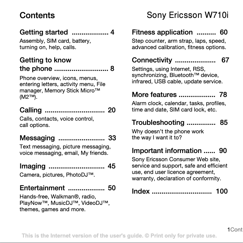 Page 1 de la notice Manuel utilisateur Sony Ericsson W710i