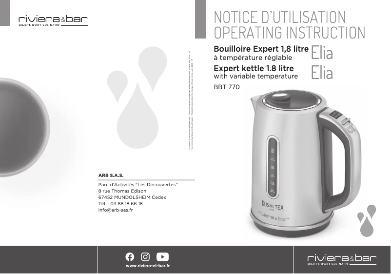 Page 1 de la notice Manuel utilisateur Riviera & Bar Elia BBT770