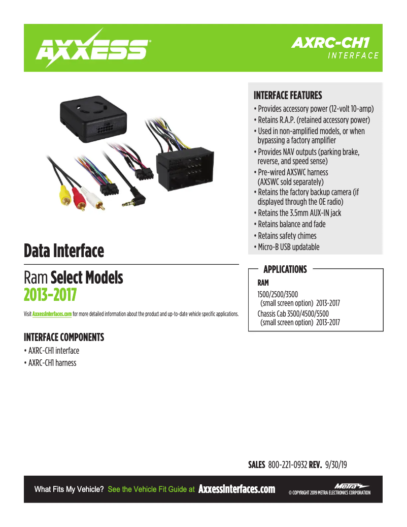 Page 1 de la notice Fiche technique AXESS AXRC-CH1