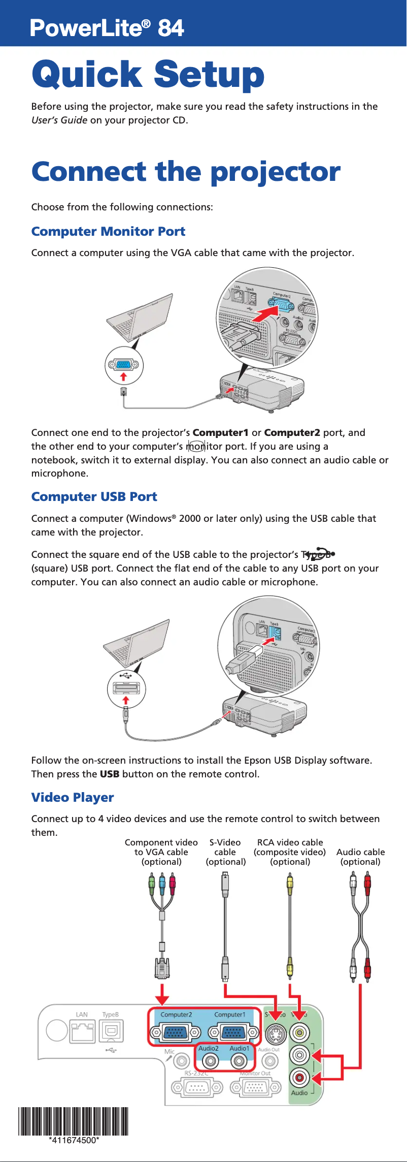 Page 1 de la notice Manuel utilisateur Epson PowerLite 84