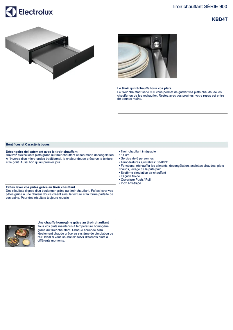 Page 1 de la notice Fiche technique Electrolux KBD4T
