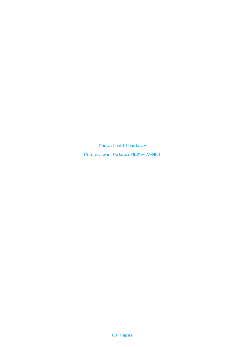 Page 1 de la notice Manuel utilisateur Optoma HD25-LV-WHD