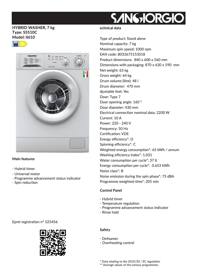 Página 1 del manual Ficha técnica SanGiorgio S5510C