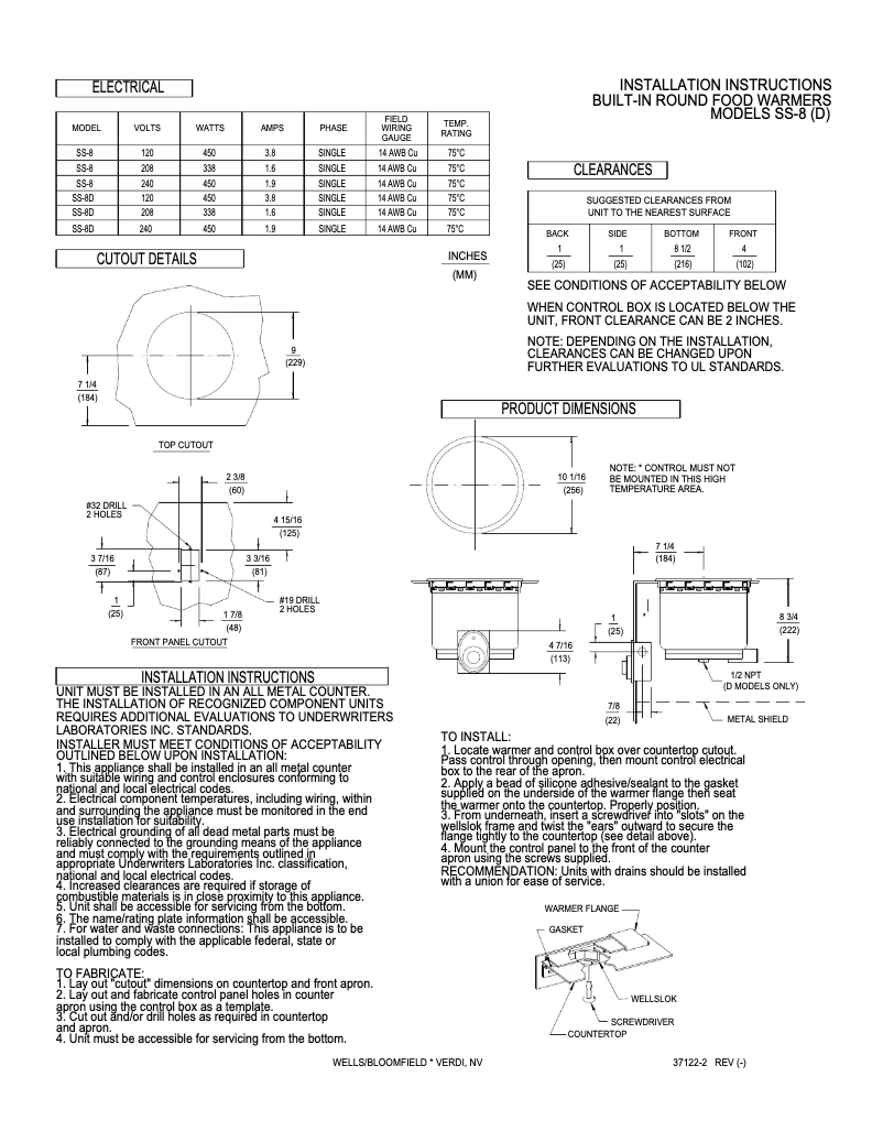 Page 1 de la notice Manuel utilisateur Wells SS8TDU