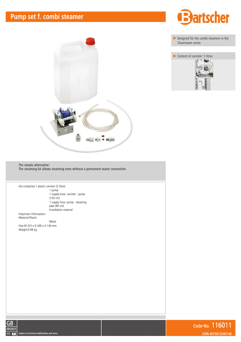 Page 1 de la notice Manuel utilisateur Bartscher 116011