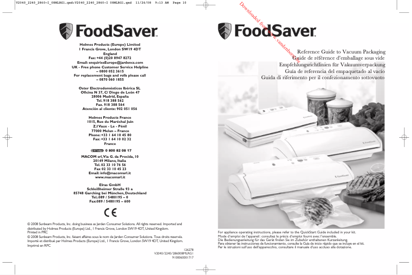 Page 1 de la notice Manuel utilisateur FoodSaver V2860