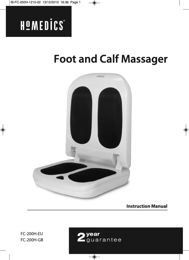 Page 1 de la notice Manuel utilisateur Homedics FC 200H-EU