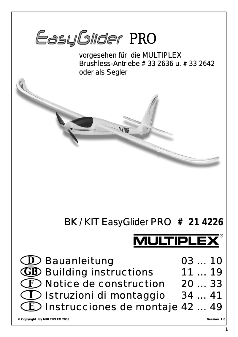 Página 1 del manual Manual de usuario Multiplex RR EasyGlider PRO