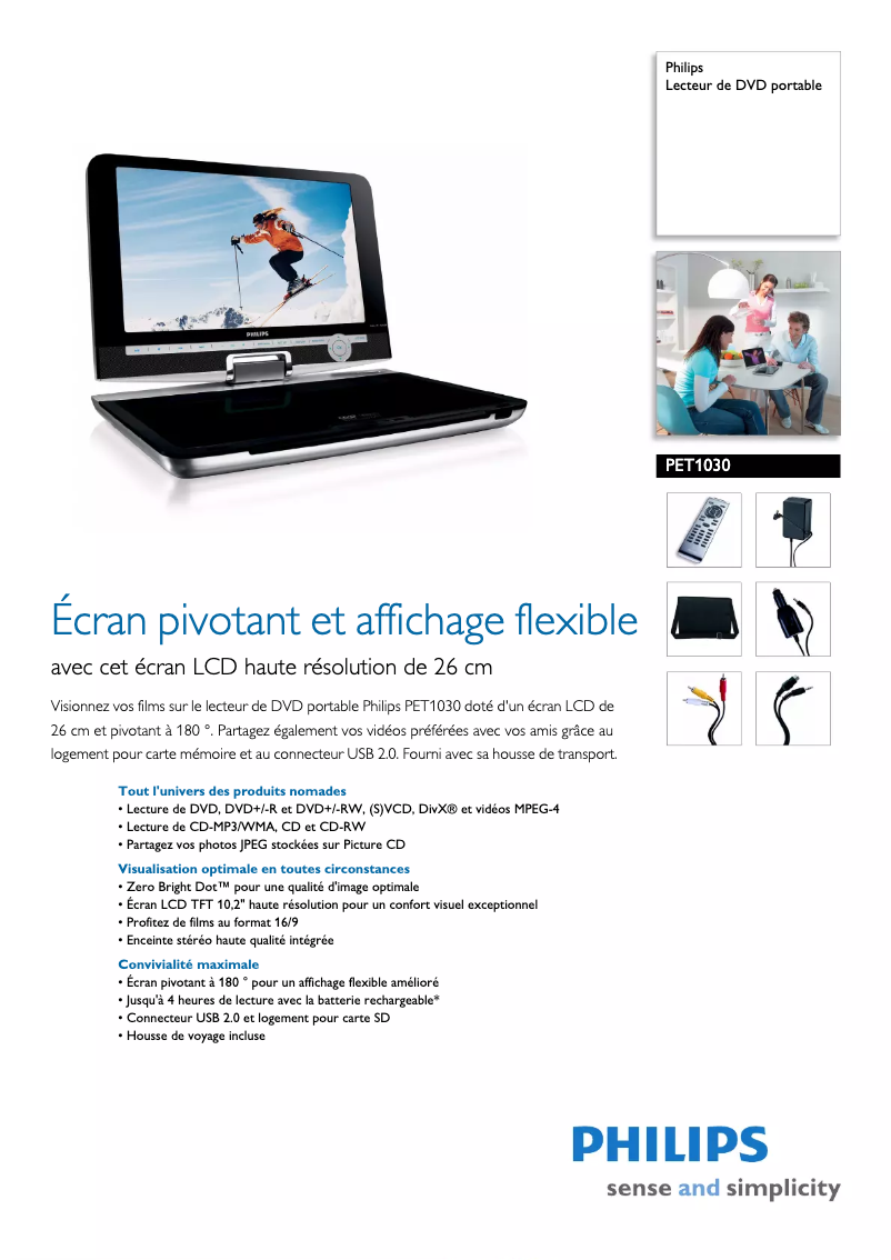 Page n°1 - Fiche technique Philips PET1030