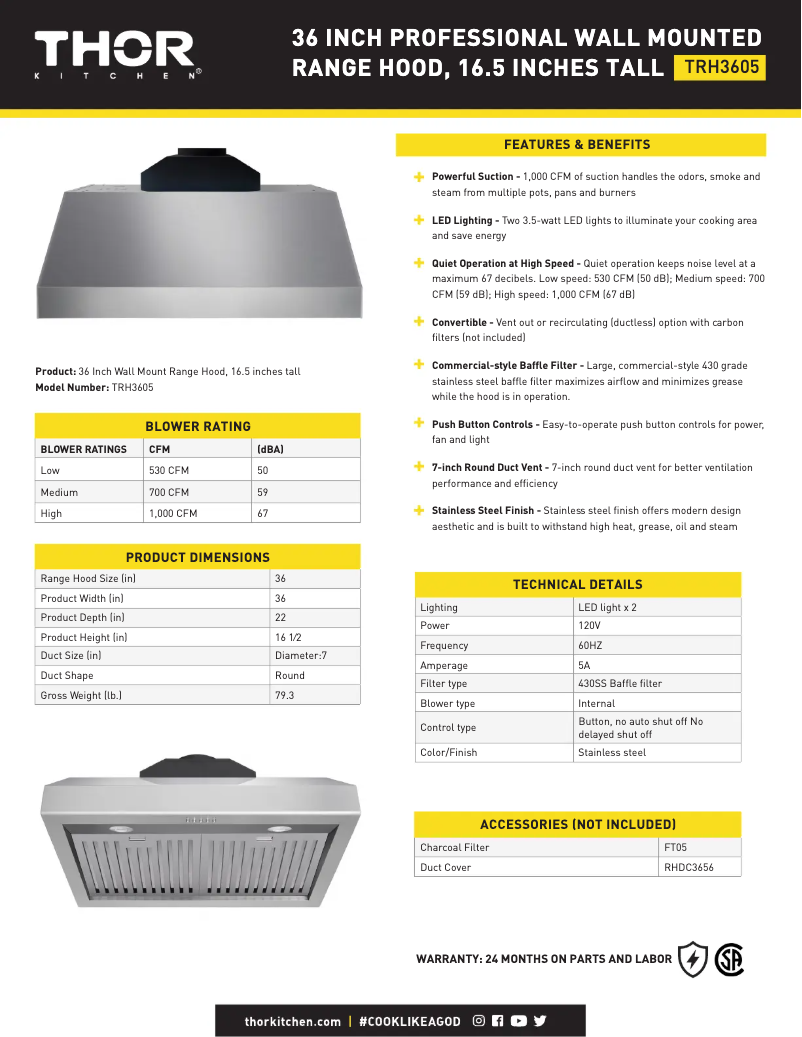 Page 1 de la notice Fiche technique Thor TRH3605