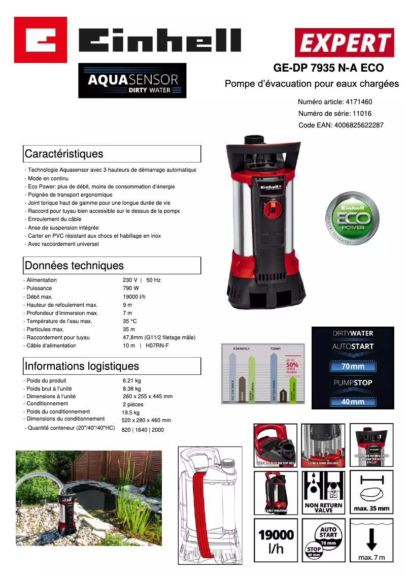 Página 1 del manual Ficha técnica Einhell GE-DP 7935 N-A Eco