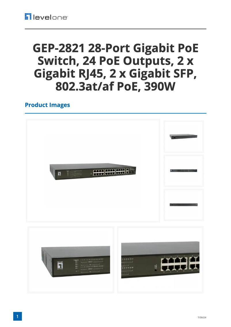 Page 1 of the manual Technical Sheet LevelOne GEP-2821