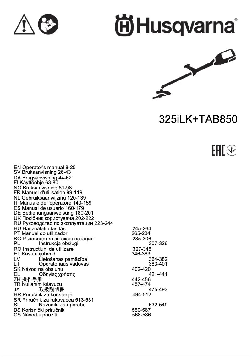 Page 1 de la notice Manuel utilisateur Husqvarna 325iLK