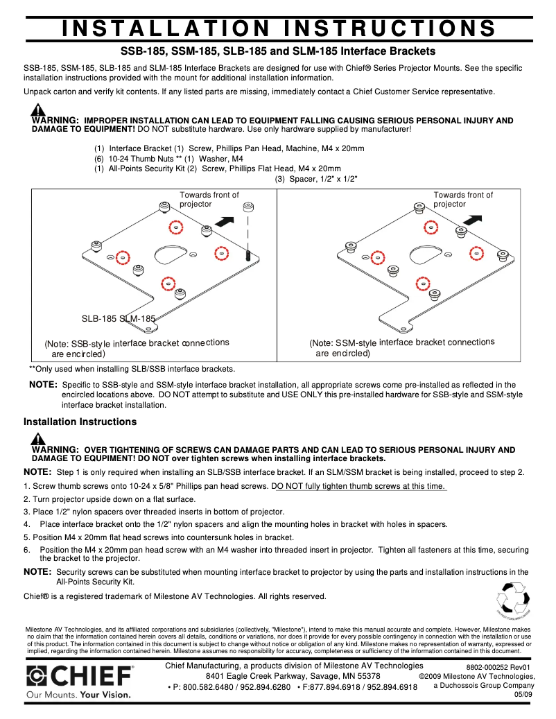 Page 1 de la notice Manuel utilisateur Chief SLB185