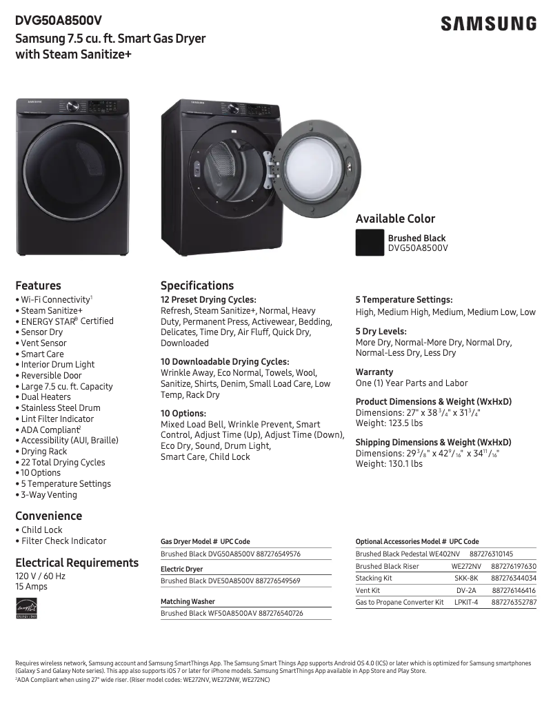 Página 1 del manual Ficha técnica Samsung DVG50A8500V