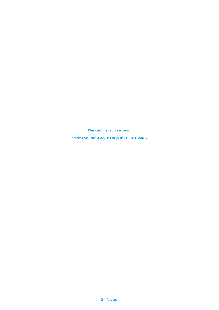 Page 1 de la notice Manuel utilisateur Blaupunkt ACC20WS