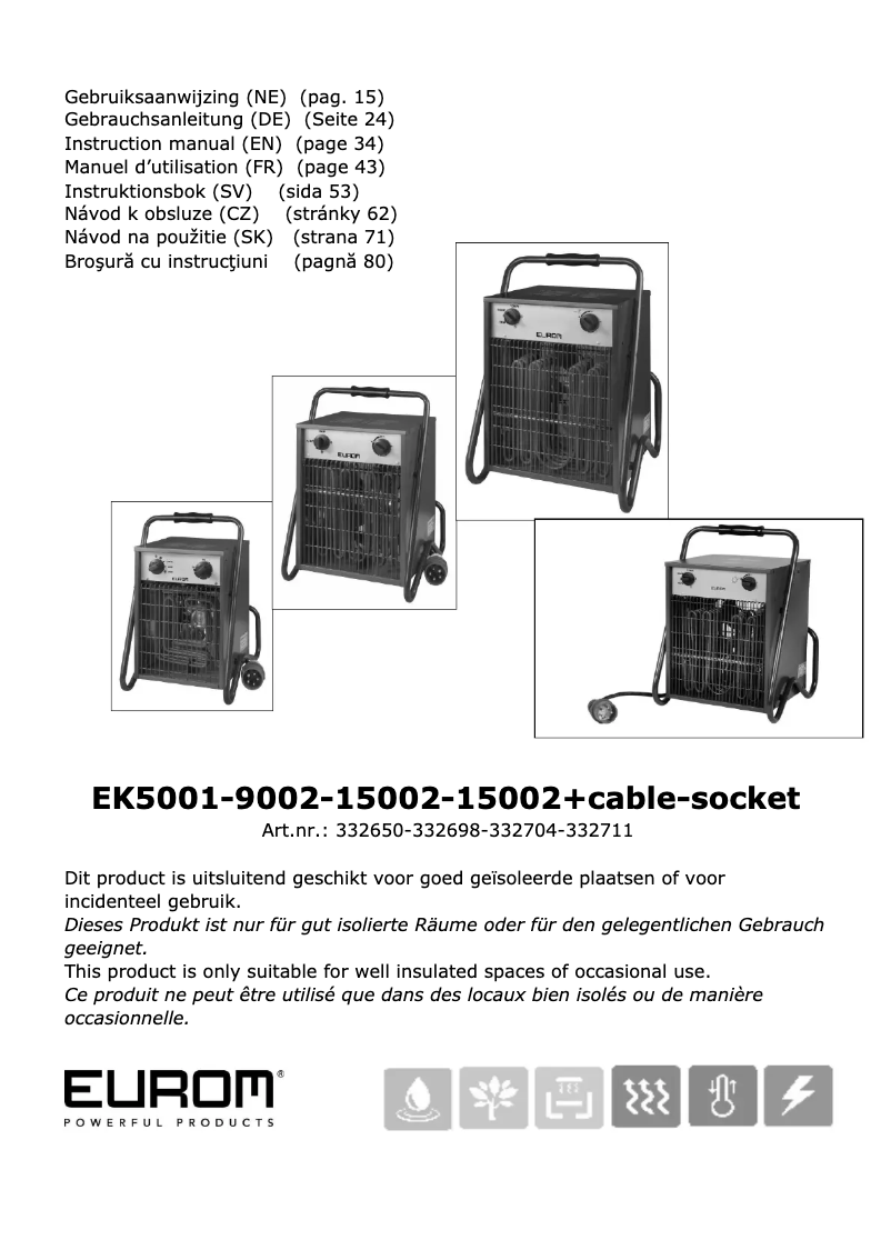 Page 1 de la notice Manuel utilisateur Eurom EK5001