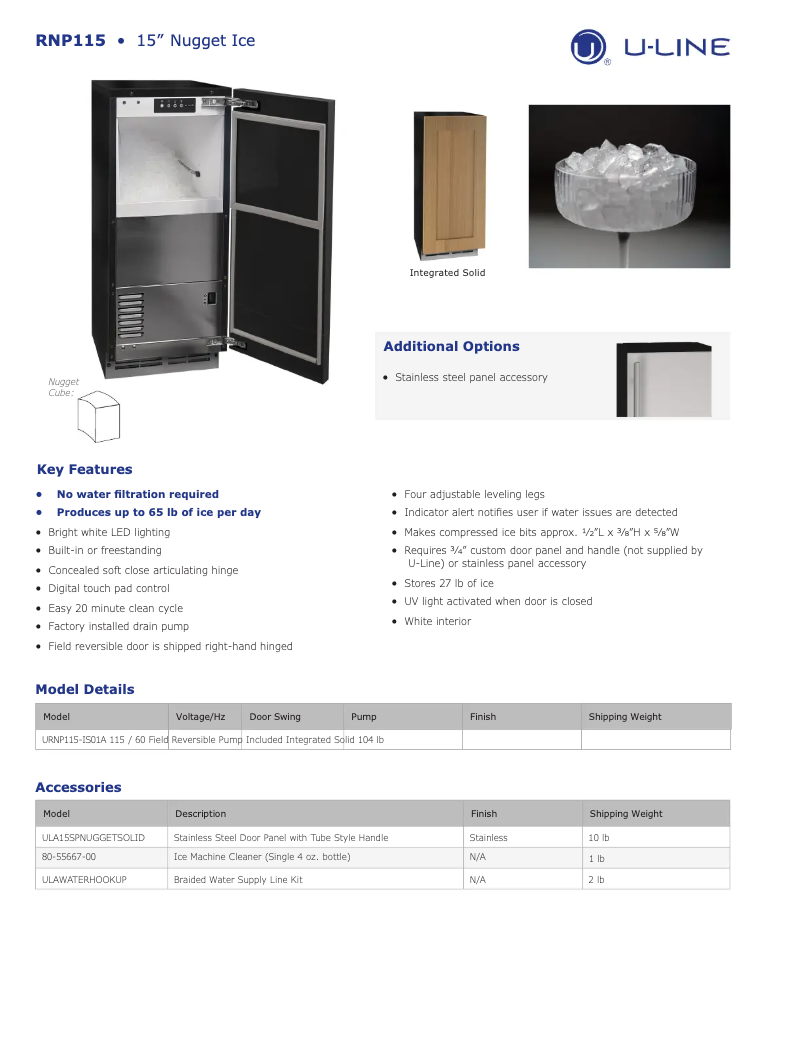 Page 1 de la notice Fiche technique U-Line URNP115-IS01A