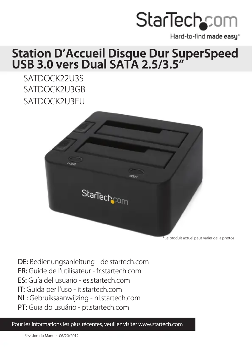 Page 1 de la notice Manuel utilisateur StarTech.com SATDOCK22U3S