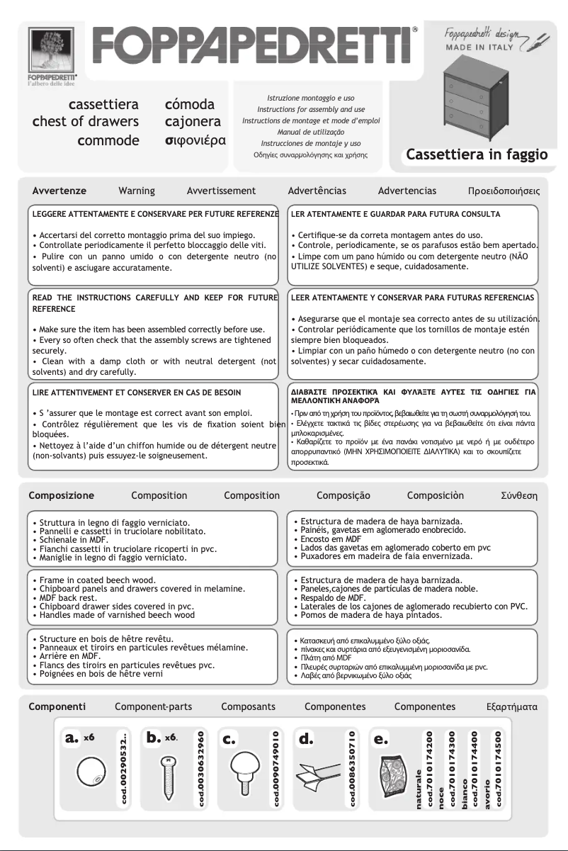 Page 1 de la notice Manuel utilisateur Foppapedretti Flora