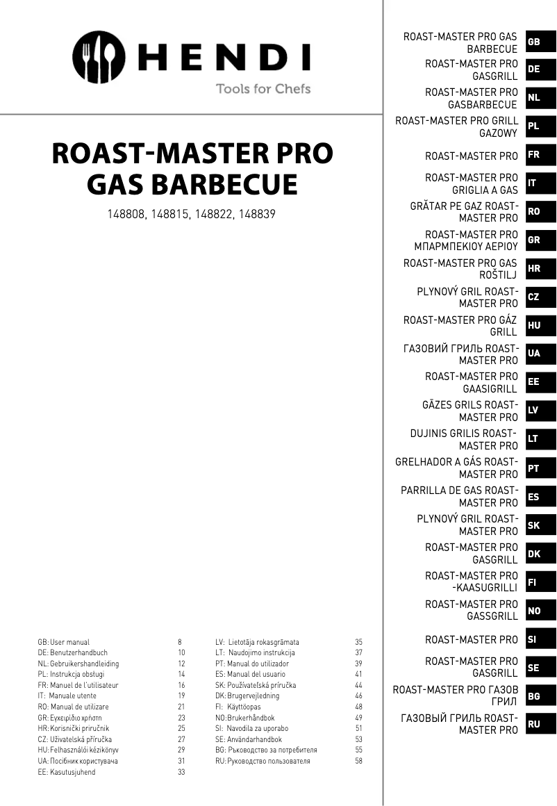 Page 1 de la notice Manuel utilisateur Hendi Roast-Master Pro 148822