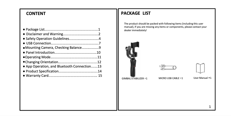 Page 1 de la notice Manuel utilisateur Aluratek Handheld Gimbal for Smartphones