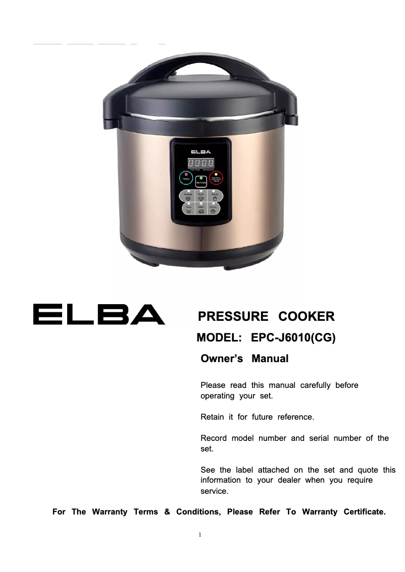 Page 1 de la notice Manuel utilisateur Elba EPC-J6010(CG)