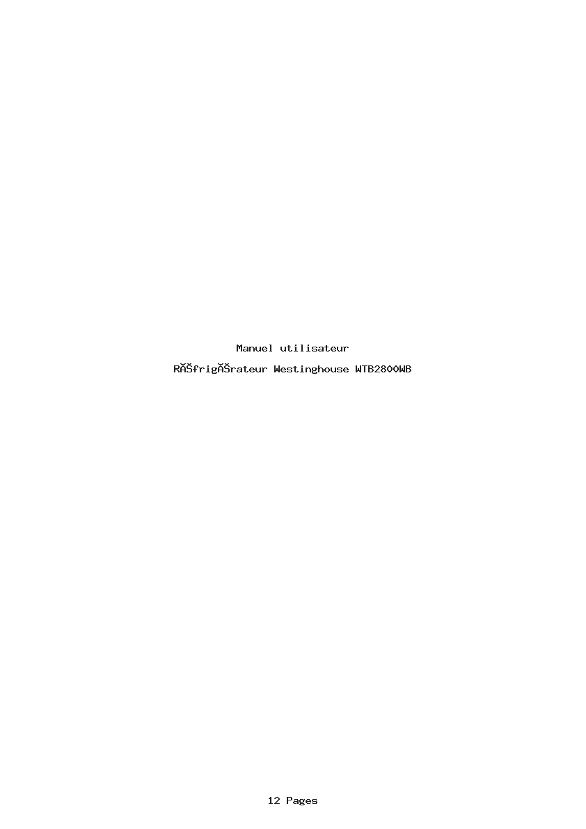 Page 1 de la notice Manuel utilisateur Westinghouse WTB2800WB