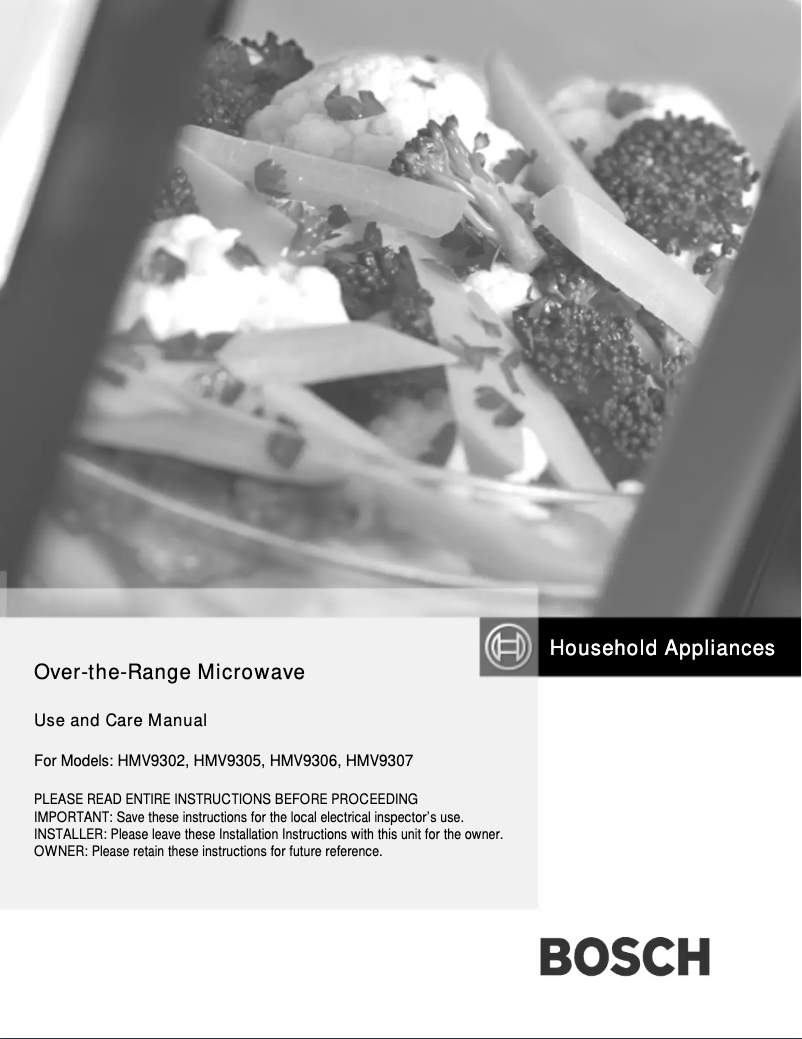 Page 1 de la notice Manuel utilisateur Bosch HMV9305