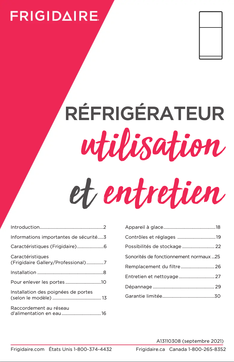 Page 1 de la notice Manuel utilisateur Frigidaire FFHT2045VD