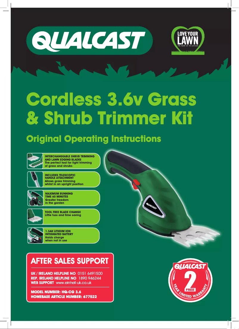 Page 1 de la notice Manuel utilisateur Qualcast HQ-CG 3.6