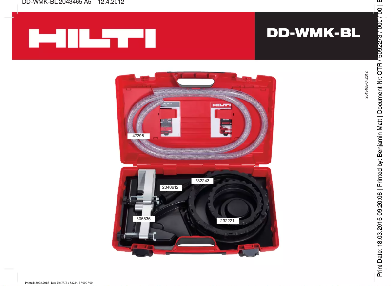 Page 1 de la notice Manuel utilisateur Hilti DD-WMK-BL