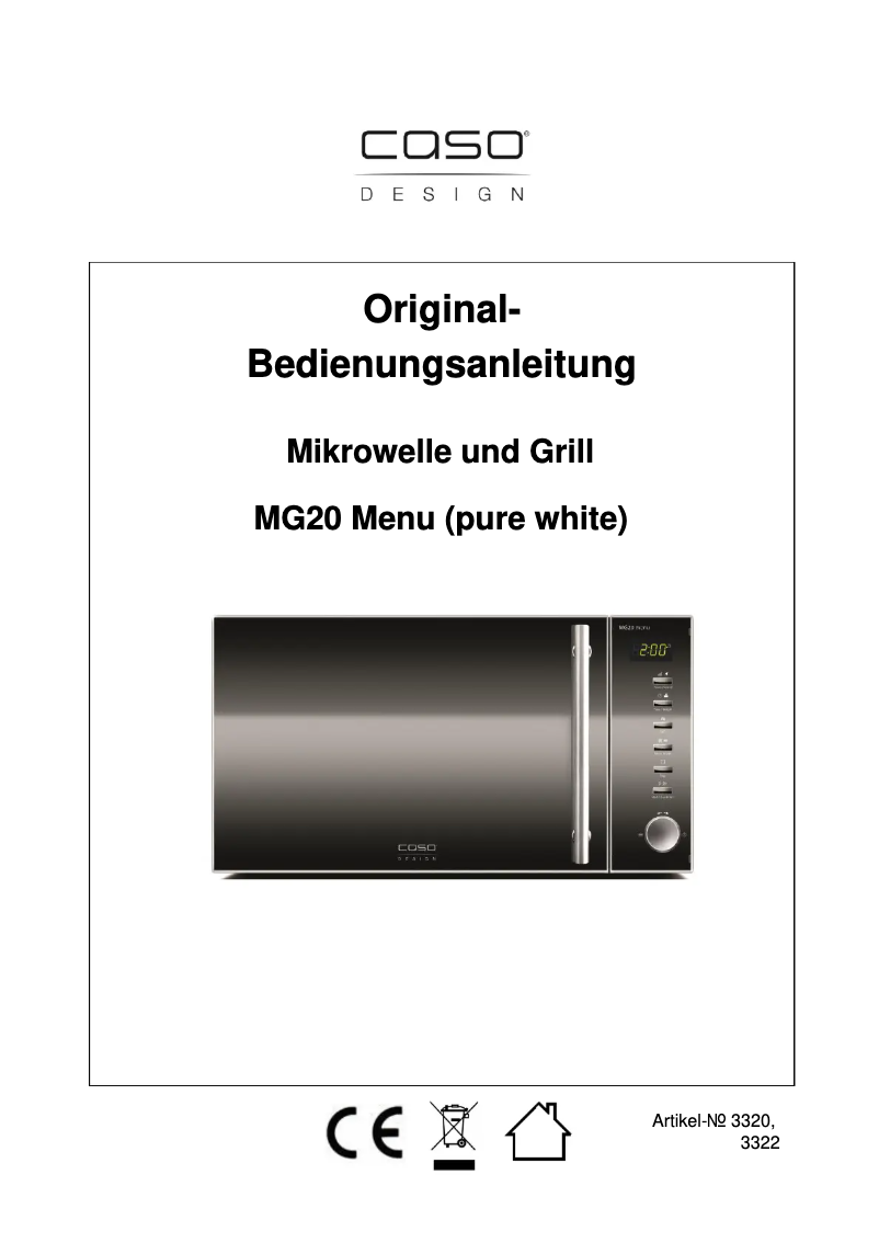 Page 1 de la notice Manuel utilisateur Caso MG 20 Menu