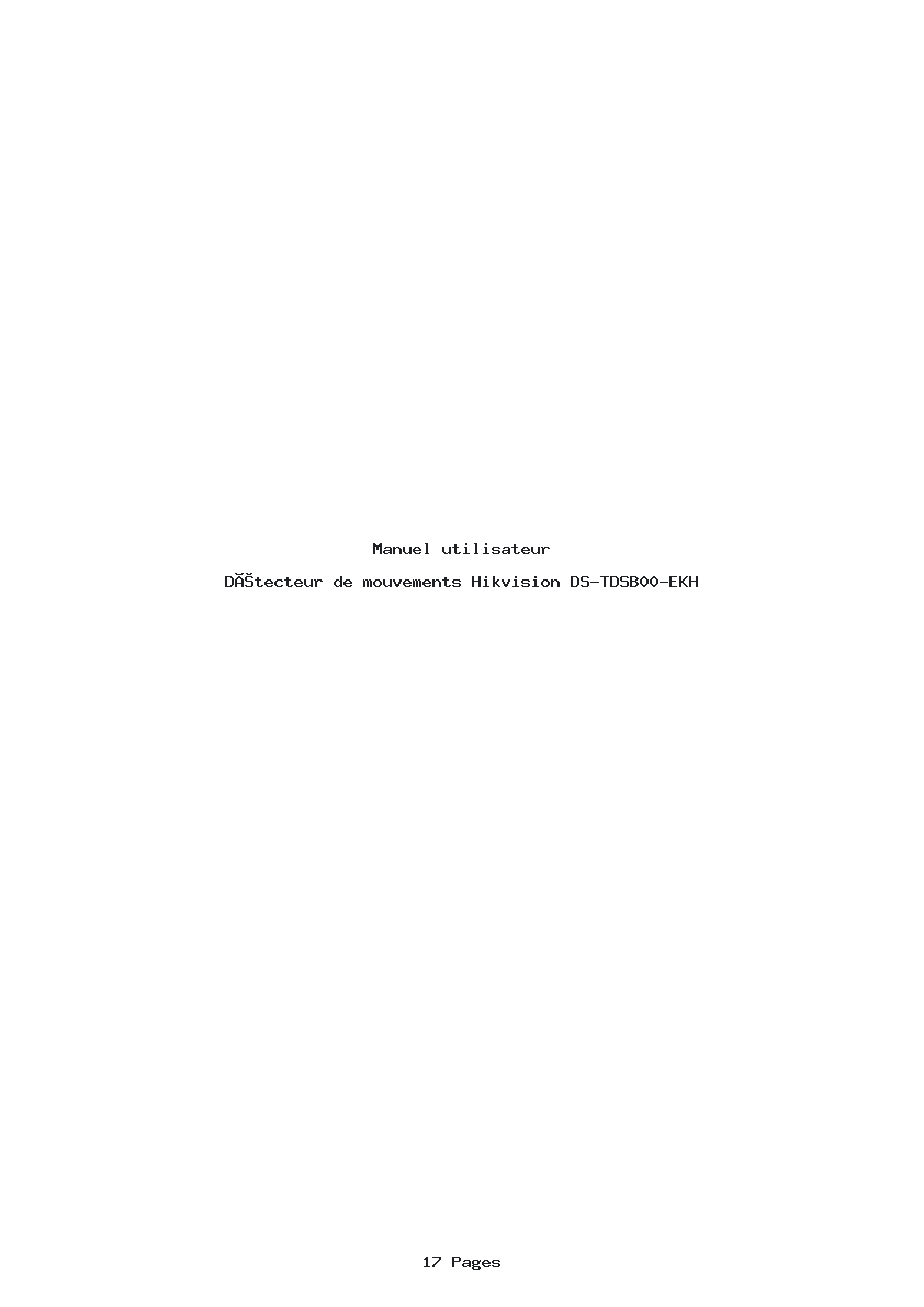 Page 1 de la notice Manuel utilisateur Hikvision DS-TDSB00-EKH