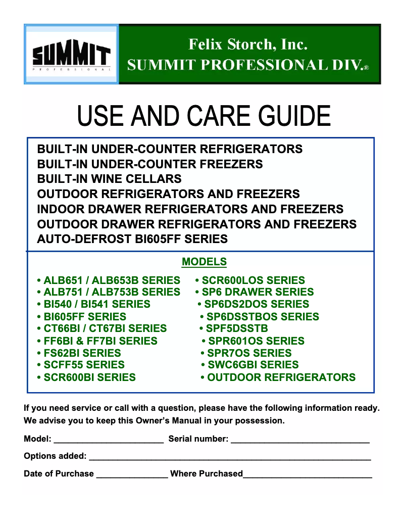 Page 1 de la notice Manuel utilisateur Summit FF7BISSHH