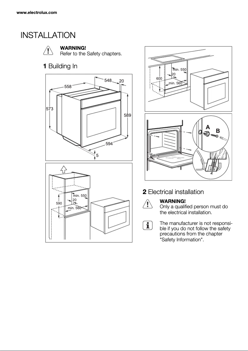 Page 1 de la notice Guide d'installation Electrolux EOB2200BOX